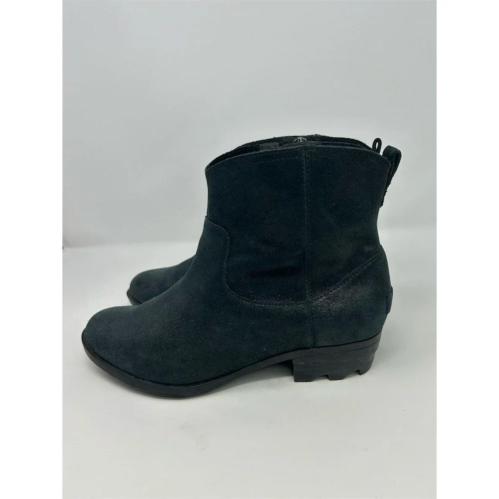 Sorel Lolla II Ankle Booties Black Metallic Side Zip Low Block Heel Size 10